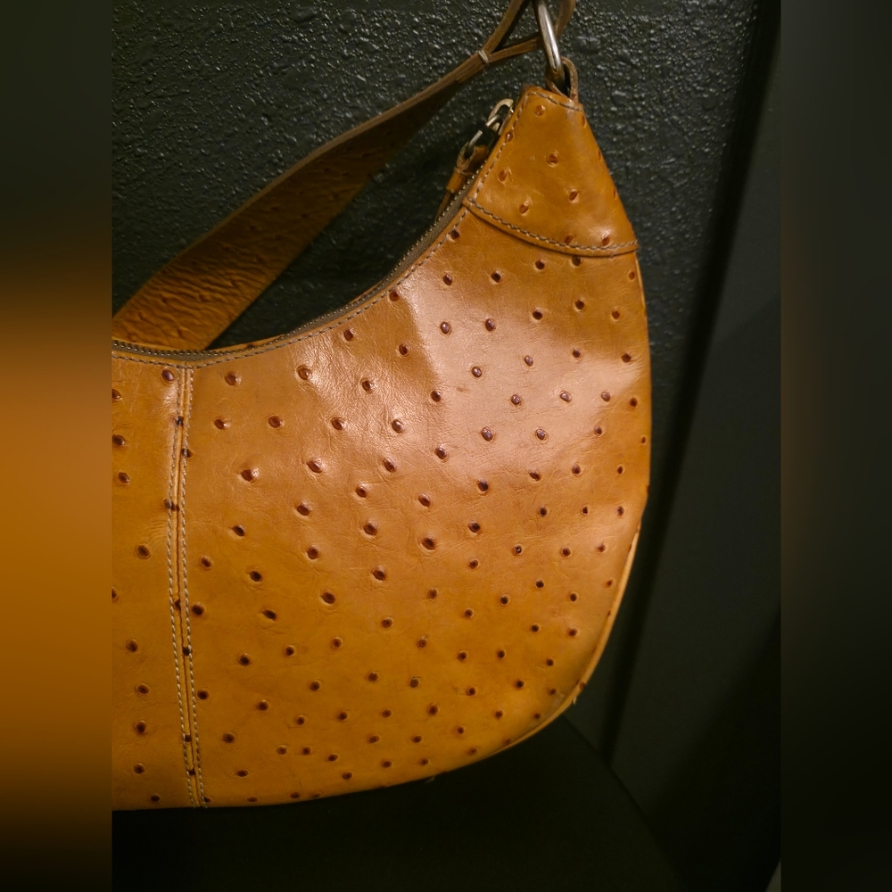 Dooney & Bourke Ostrich-Embossed Leather Hobo Bag,  butterscotch color. - Picture 6 of 16